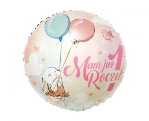 Balon foliowy Mam Już 1 Roczek 18 cali (króliczek)