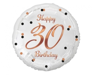 Balon foliowy Happy 30 Birthday biały nadruk różowo-złoty 18 cali