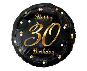 Balon foliowy Happy 30 Birthday czarny nadruk złoty 18 cali