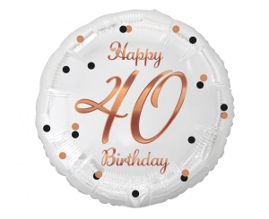 Balon foliowy Happy 40 Birthday biały nadruk różowo-złoty 18 cali