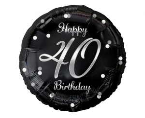 Balon foliowy Happy 40 Birthday czarny nadruk srebrny 18 cali