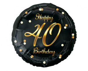 Balon foliowy Happy 40 Birthday czarny nadruk złoty 18 cali