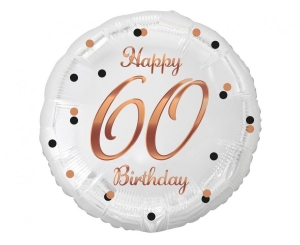 Balon foliowy Happy 60 Birthday biały nadruk różowo-złoty 18 cali