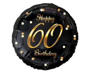 Balon foliowy Happy 60 Birthday czarny nadruk złoty 18 cali