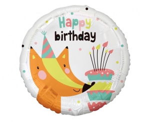 Balon foliowy Lisek z tortem (Happy Birthday) 18 cali