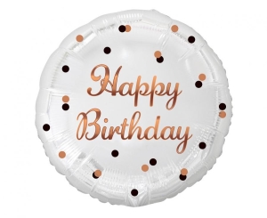Balon foliowy Happy Birthday biały nadruk różowo-złoty 18 cali