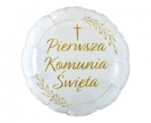 Balon foliowy Pierwsza Komunia Święta (kłosy) okrągły 18 cali