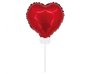 Balon foliowy serce 11 czerwone z patyczkiem i zaworem