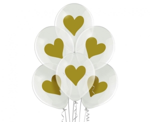 Balony 038 Gold Hearts 12 cali 6 szt