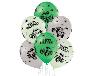 Balony Happy Birthday monster truck 12 cali 6 szt