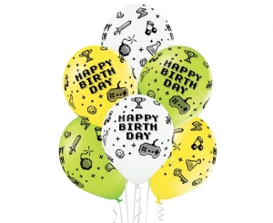 Balony Happy Birthday gamer 12 cali 6 szt