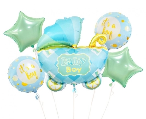Balony foliowe - zestaw Wózek niebieski 5 szt