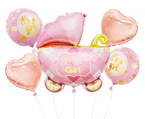Balony foliowe - zestaw Wózek różowy 5 szt