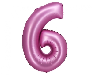Balon foliowy cyfra 6 satynowa różowa 76 cm
