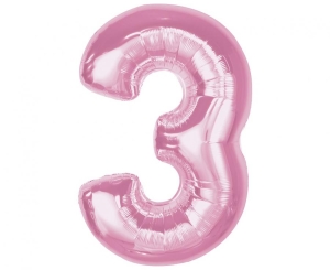 Balon foliowy cyfra 3 jasna różowa 92 cm