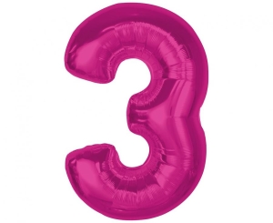 Balon foliowy cyfra 3 różowa 92 cm