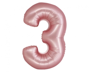 Balon foliowy cyfra 3 jasne różowa matowa 76 cm