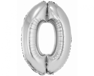 Balon foliowy cyfra 0 srebrna 76 cm