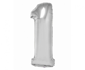 Balon foliowy cyfra 1 srebrna 76 cm