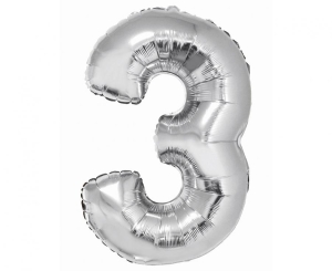Balon foliowy cyfra 3 srebrna 76 cm