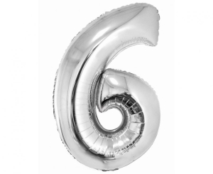Balon foliowy cyfra 6 srebrna 76 cm