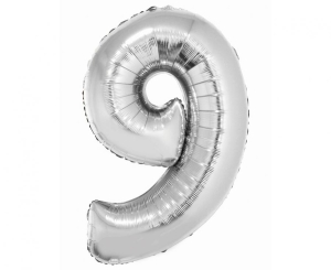 Balon foliowy cyfra 9 srebrna 76 cm