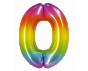 Balon foliowy cyfra 0 tęczowa 76 cm