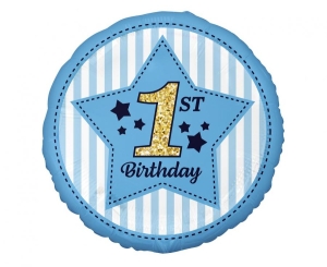 Balon foliowy 1st Birthday niebieski 18 cali