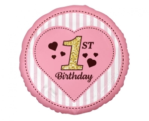 Balon foliowy 18 cali 1st Birthday różowy