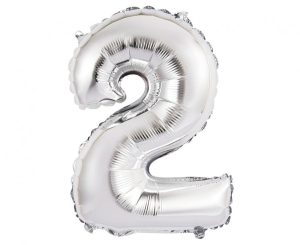 Balon foliowy cyfra 2 srebrna 35 cm