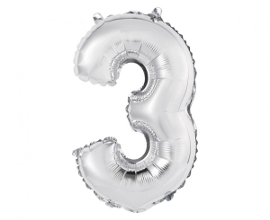 Balon foliowy cyfra 3 srebrna 35 cm