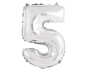 Balon foliowy cyfra 5 cali srebrna 35 cm