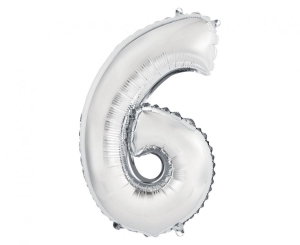 Balon foliowy cyfra 6 srebrna 35 cm