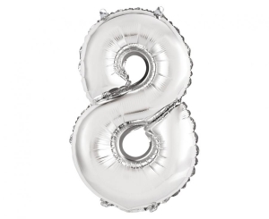 Balon foliowy cyfra 8 srebrna 35 cm