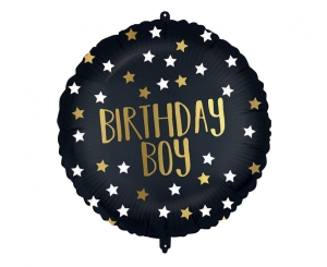 Balon foliowy Birthday Boy Black-Gold okrągły 18 cali