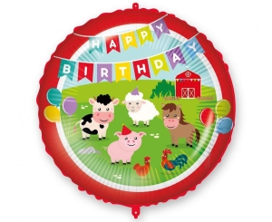 Balon foliowy Happy Birthday Farma okrągły 18 cali
