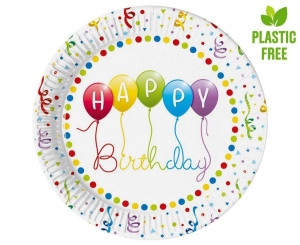 Talerzyki papierowe Happy Birthday Streamers 23 cm 8 szt