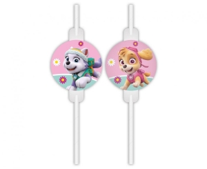 Słomki papierowe z medalionem Paw Patrol Skye & Everest 4 szt