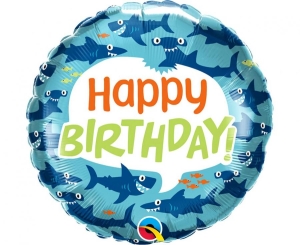 Balon foliowy Birthday Fun Sharks okrągły 18 cali