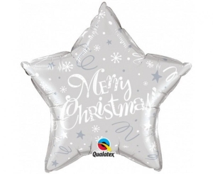 Balon foliowy gwiazdka Merry Christmas srebrny 20 cali
