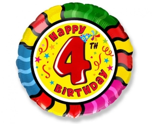 Balon foliowy Happy Birthday - 4 okrągły 18 cali