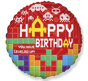 Balon foliowy Happy Birthday- BRICKS okrągły 18 cali