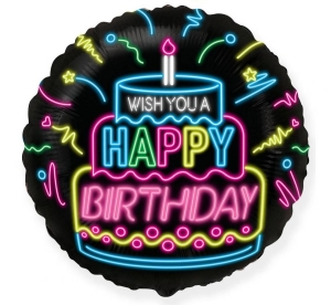 Balon foliowy Happy Birthday- NEON okrągły 18 cali
