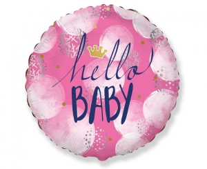 Balon foliowy Hello Baby Girl okrągły 18 cali