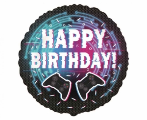 Balon foliowy Happy Birthday - Kontroler Gamepad okrągł 18 cali