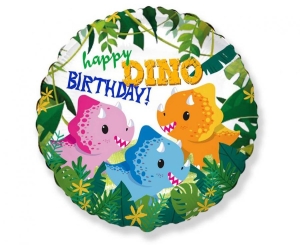 Balon foliowy Happy Birthday dino okrągły 18 cali