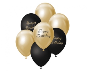 Bukiet balonowy jasne złoto-czarny Happy Birthday 7 szt