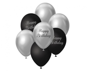 Bukiet balonowy srebrno-czarny Happy Birthday 7 szt