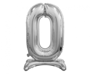 Balon foliowy cyfra stojąca 0 srebrna 74 cm