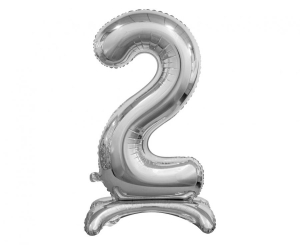 Balon foliowy cyfra stojąca 2 srebrna 74 cm